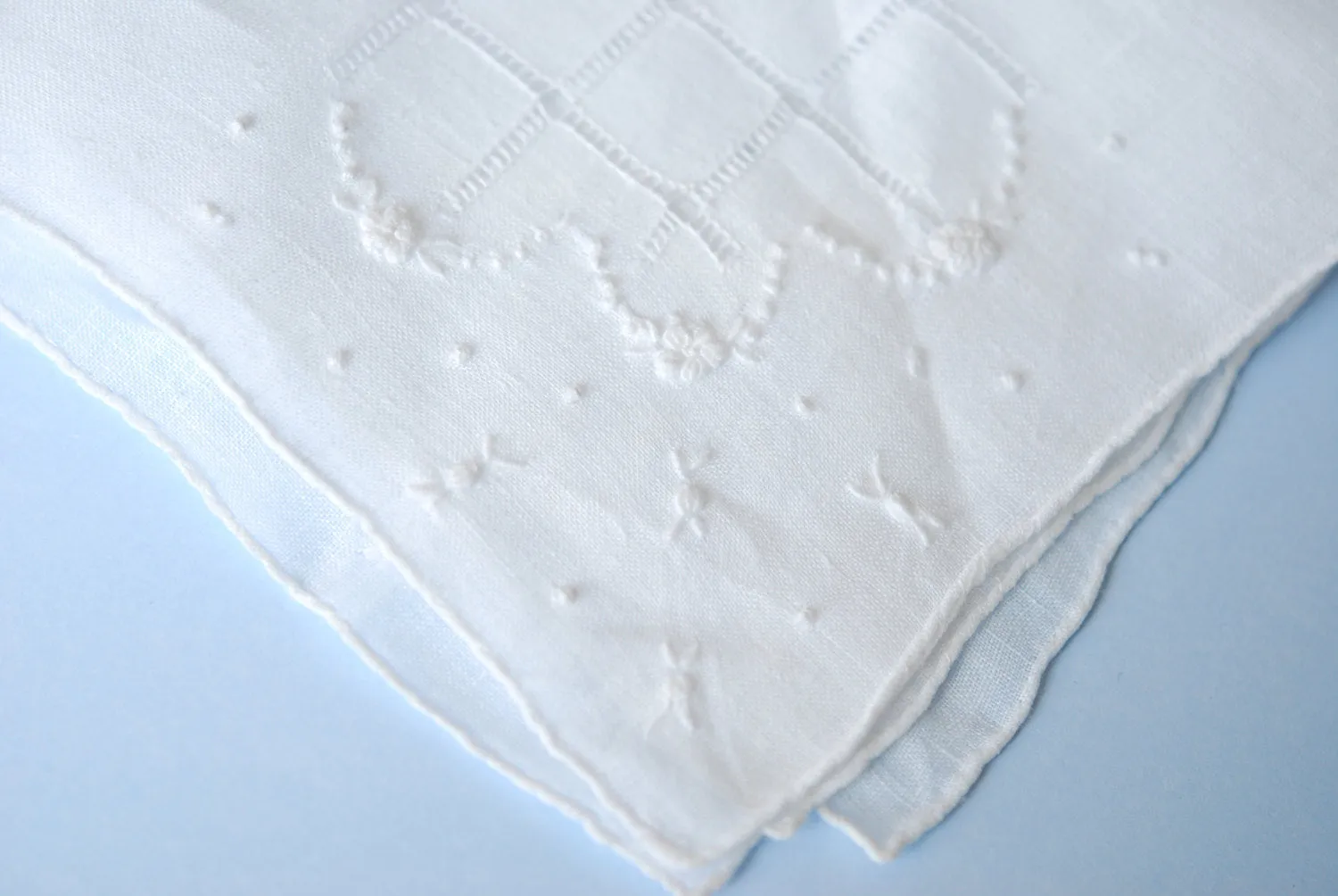 1930s Vintage Madeira White Linen Wedding Bridal Hanky Beautiful Hand Embroidery