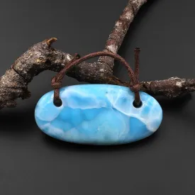 2 Hole Pendant Large Natural Blue Larimar Long Oval Pendant Drilled Genuine Real Blue Larimar Gemstone A6