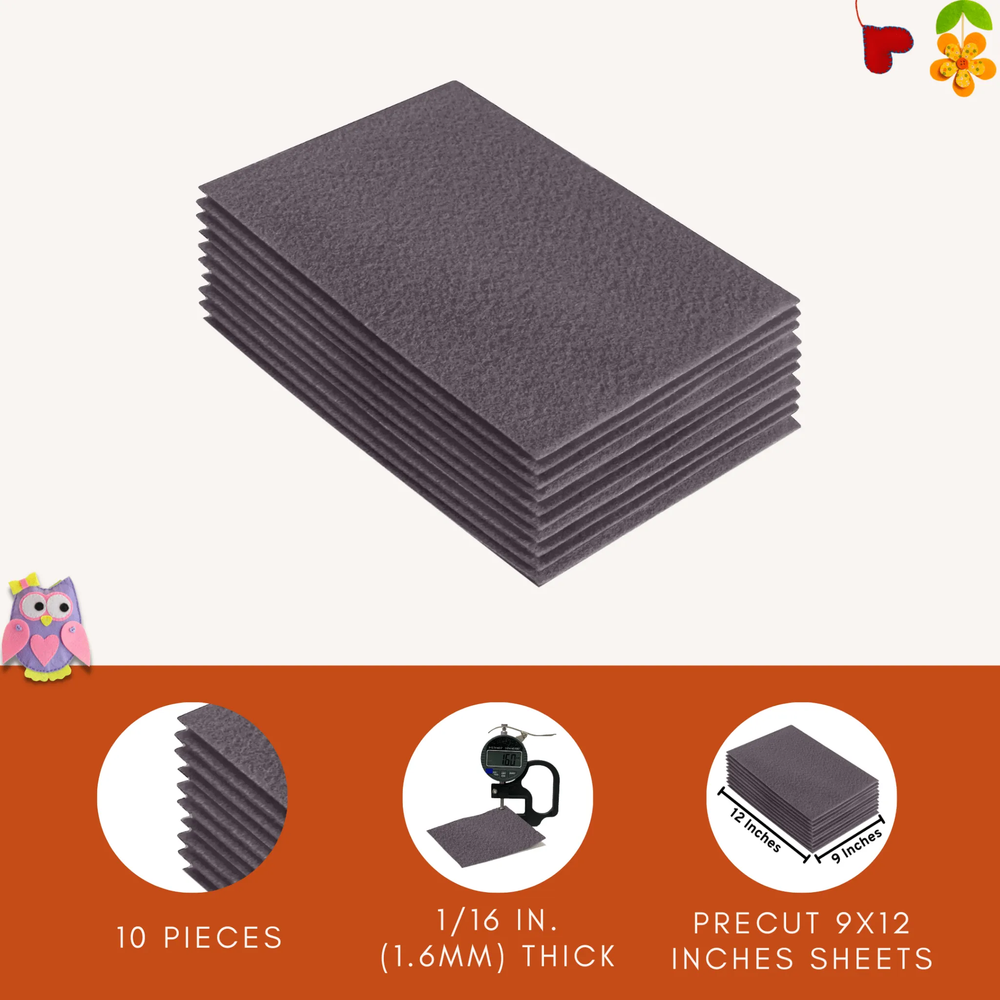 Acrylic Felt 9"X12" Sheet Packs | Platinum Grey