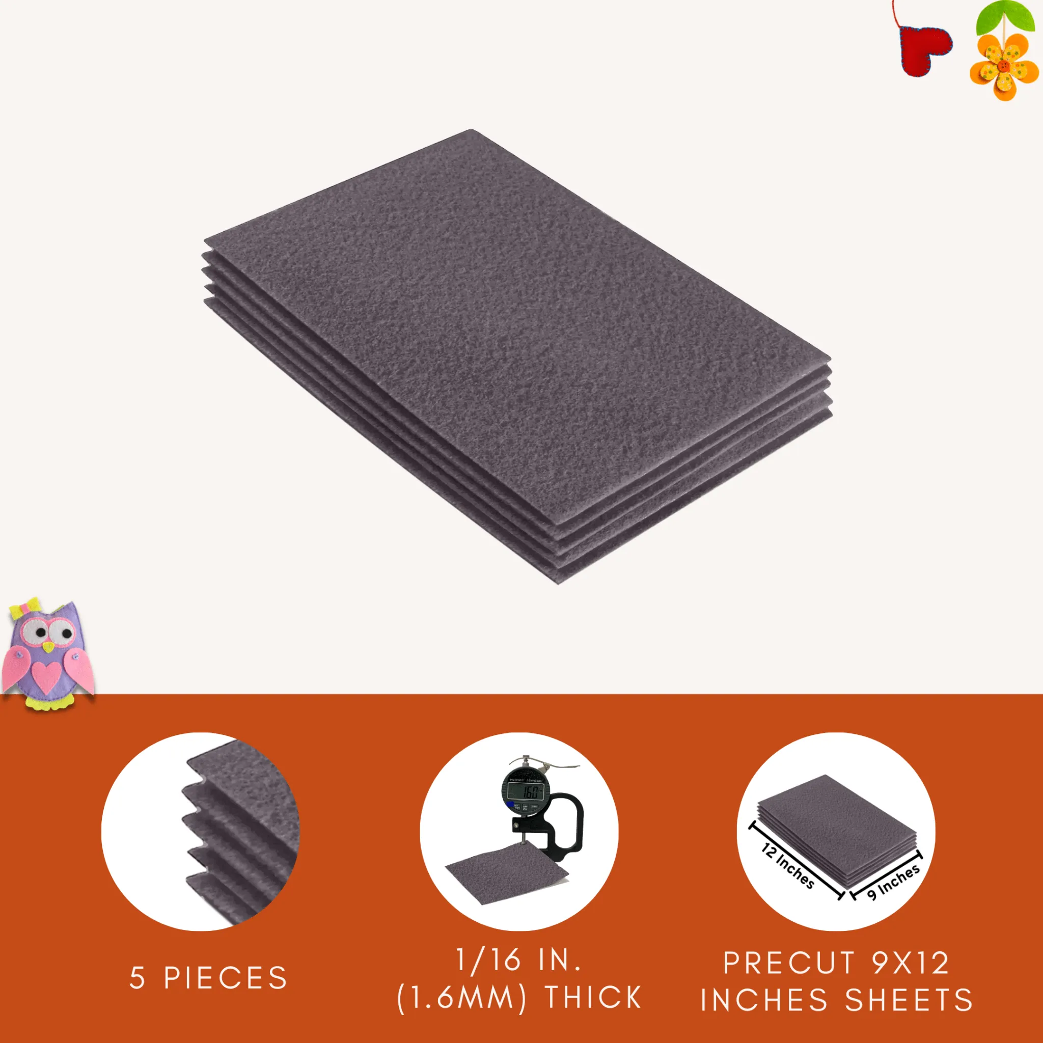 Acrylic Felt 9"X12" Sheet Packs | Platinum Grey