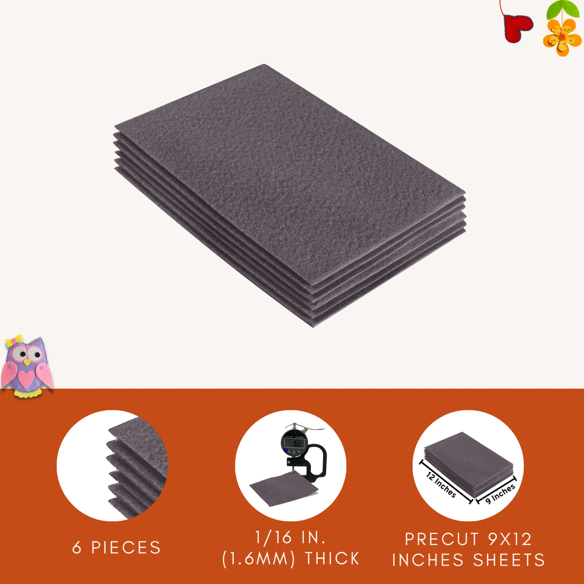 Acrylic Felt 9"X12" Sheet Packs | Platinum Grey