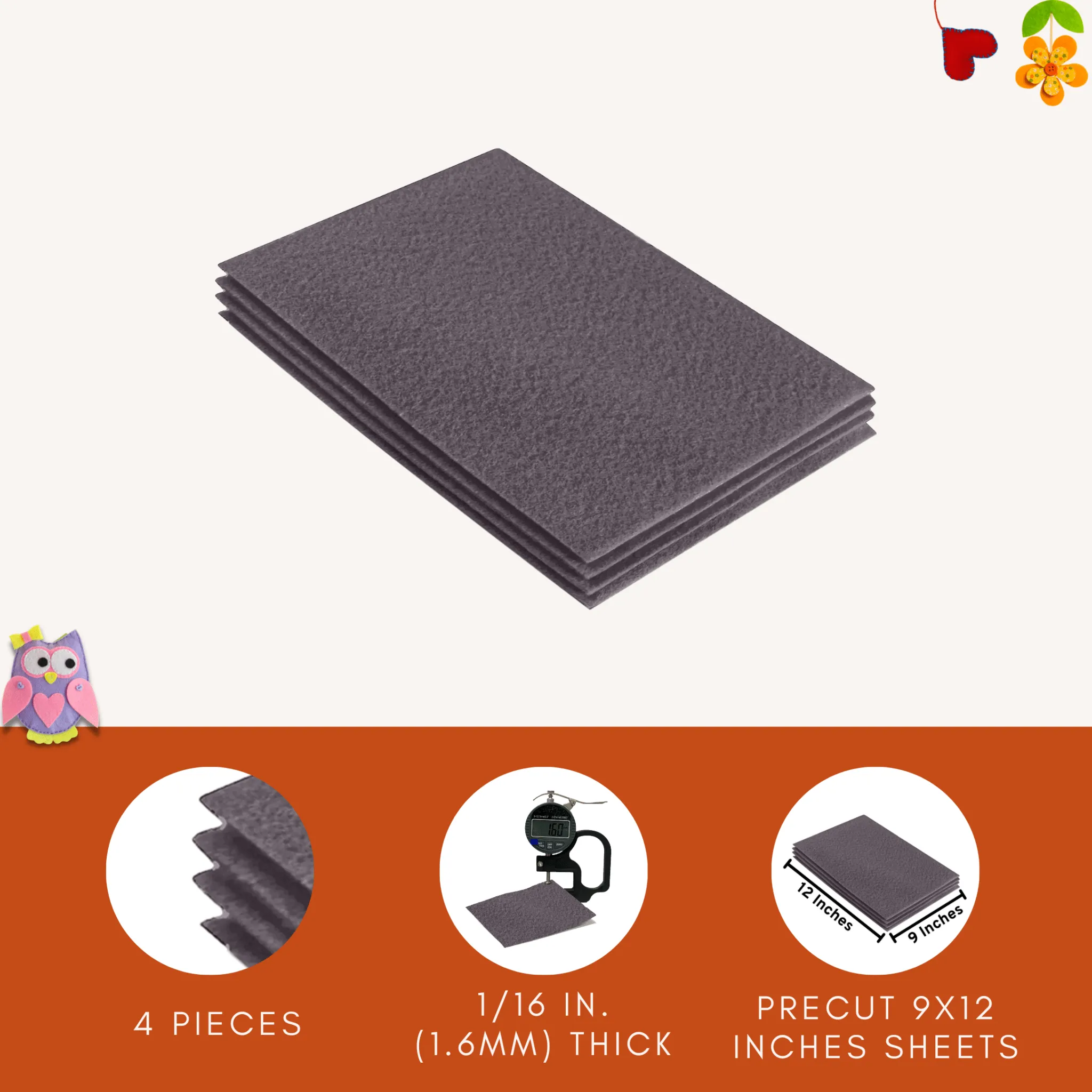 Acrylic Felt 9"X12" Sheet Packs | Platinum Grey