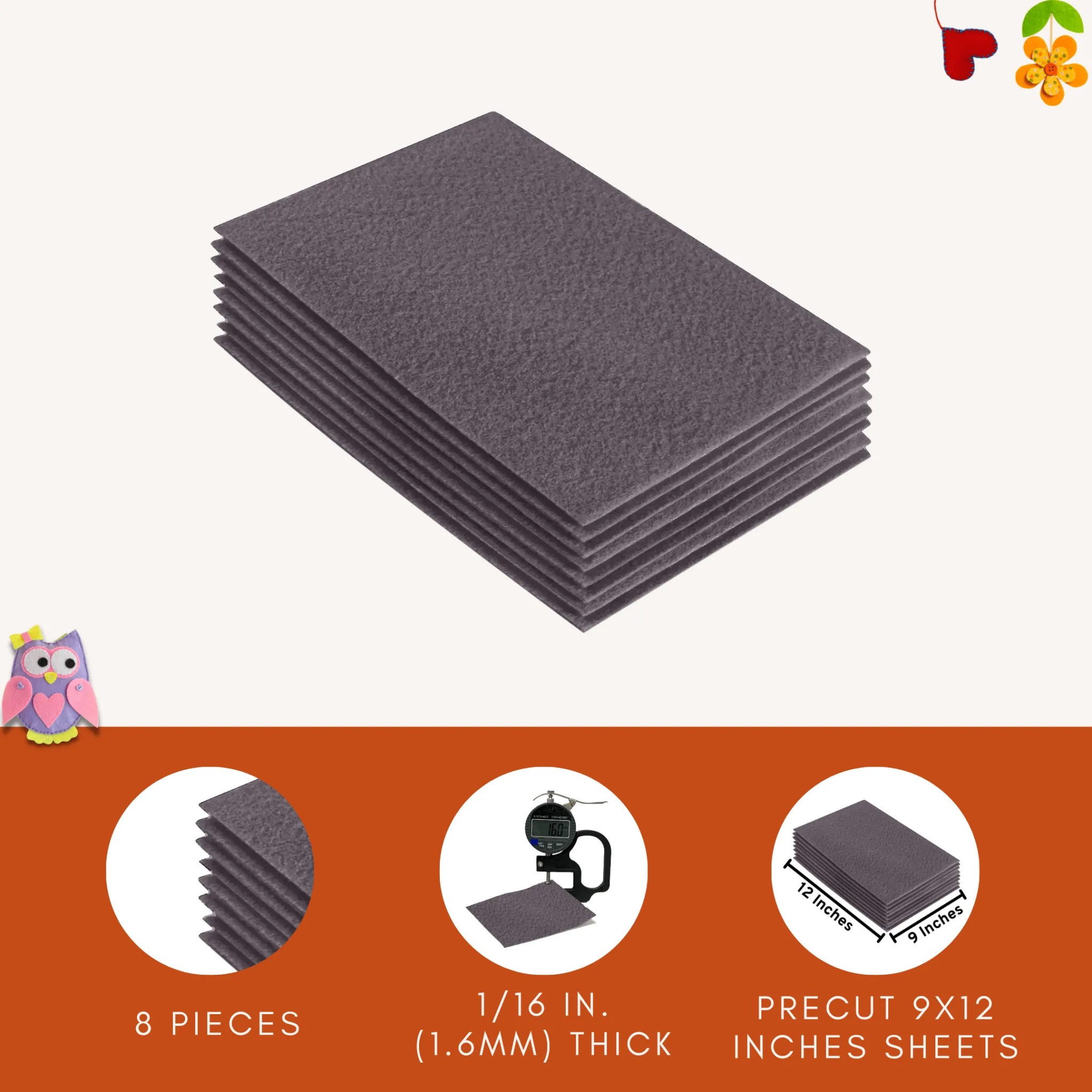 Acrylic Felt 9"X12" Sheet Packs | Platinum Grey
