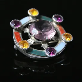 Antique Scottish Cairngorm Thistle Brooch - Sterling Silver