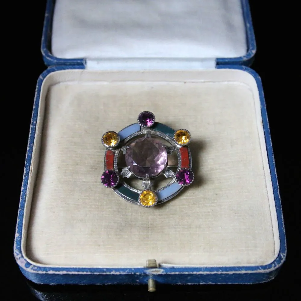 Antique Scottish Cairngorm Thistle Brooch - Sterling Silver