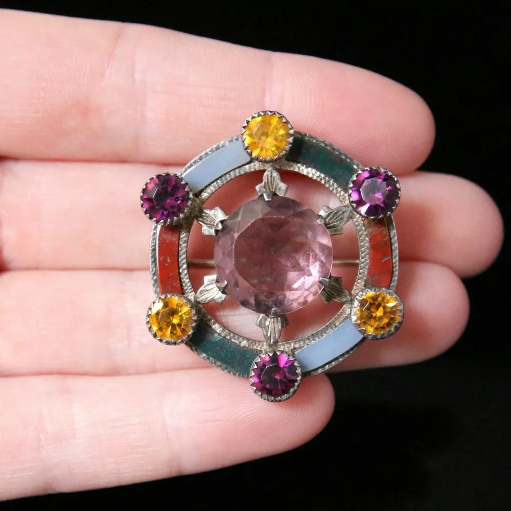 Antique Scottish Cairngorm Thistle Brooch - Sterling Silver