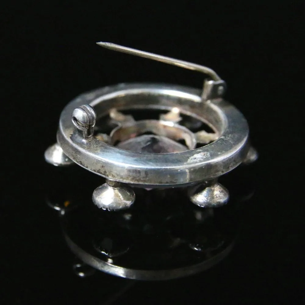 Antique Scottish Cairngorm Thistle Brooch - Sterling Silver