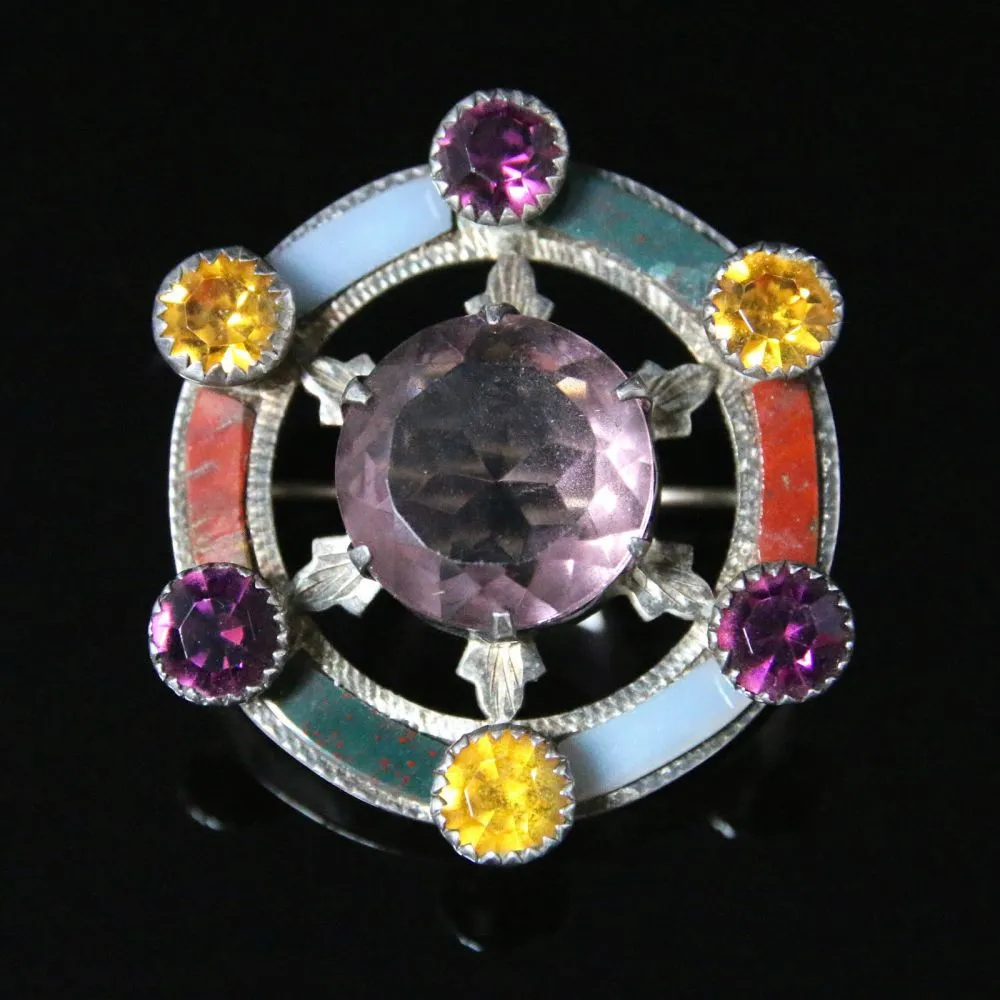 Antique Scottish Cairngorm Thistle Brooch - Sterling Silver