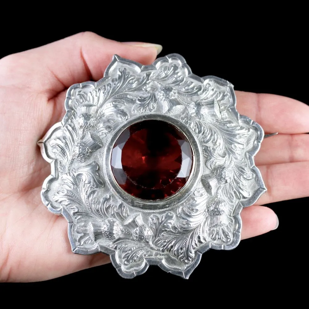 Antique Victorian Large Scottish Silver Thistle Brooch Circa 1860