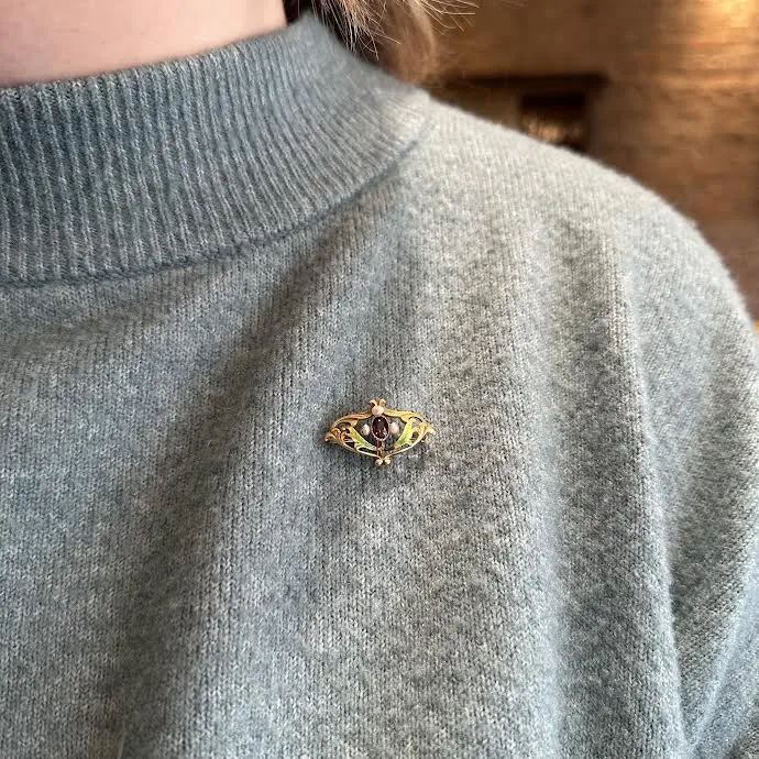 Art Nouveau Amethyst, Pearl, and Enamel Brooch