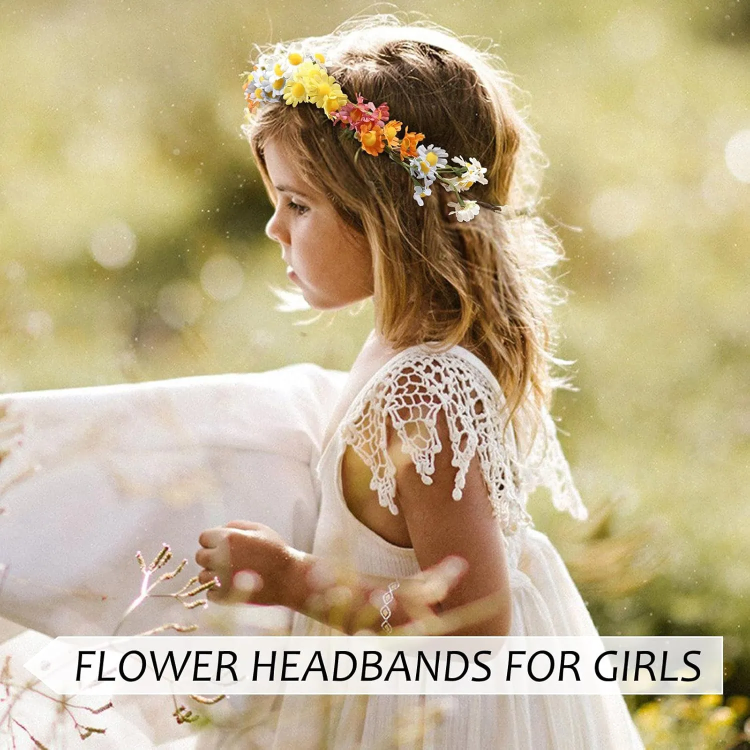 AWAYTR Flower Hippie Floral Crown - Boho Sunflower Headband for Women, Hippie Costume and Hair Accessories (Color Mixing)