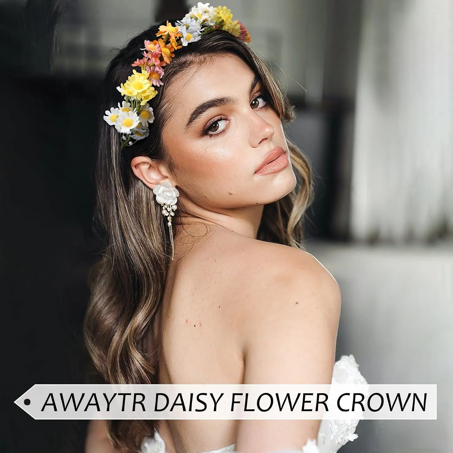 AWAYTR Flower Hippie Floral Crown - Boho Sunflower Headband for Women, Hippie Costume and Hair Accessories (Color Mixing)