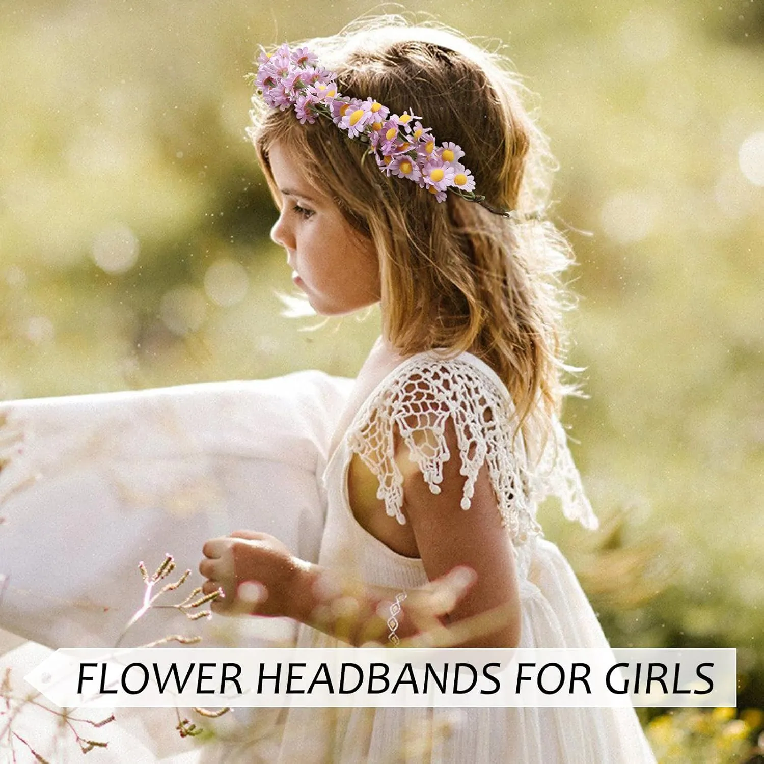 AWAYTR Flower Hippie Floral Crown - Boho Sunflower Headband for Women, Hippie Costume and Hair Accessories (Purple)