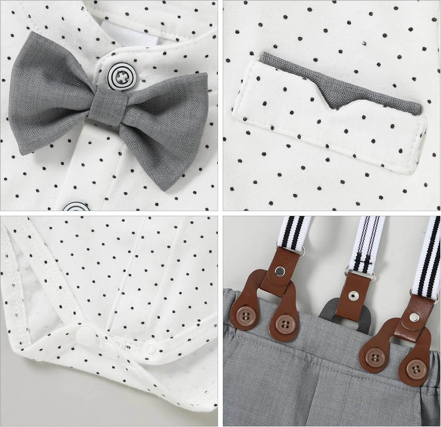 Baby Boy Clothes Suits 0-24M Infant Gentleman Outfit Long Sleeve Dress Shirt Suspender Pants Bowtie Beret Wedding Set