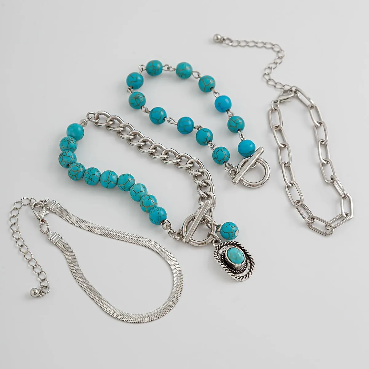 Bohemian Retro Western Cowgirl Turquoise Beaded Stackable Bracelets Turquoise Bull Head Cow Cactus Feather Boot Pendant Bracelets for Women Ethnic Holiday Jewelry