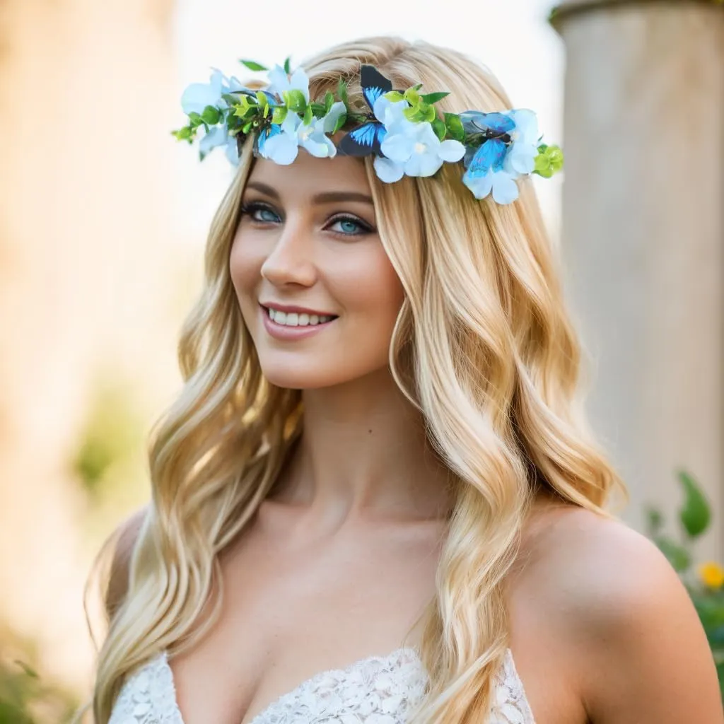 Butterfly Flower Crown for Women Girls Fairy Flower Headband Crown Adjustable Wedding Festival Floral Hair Wreath Blue
