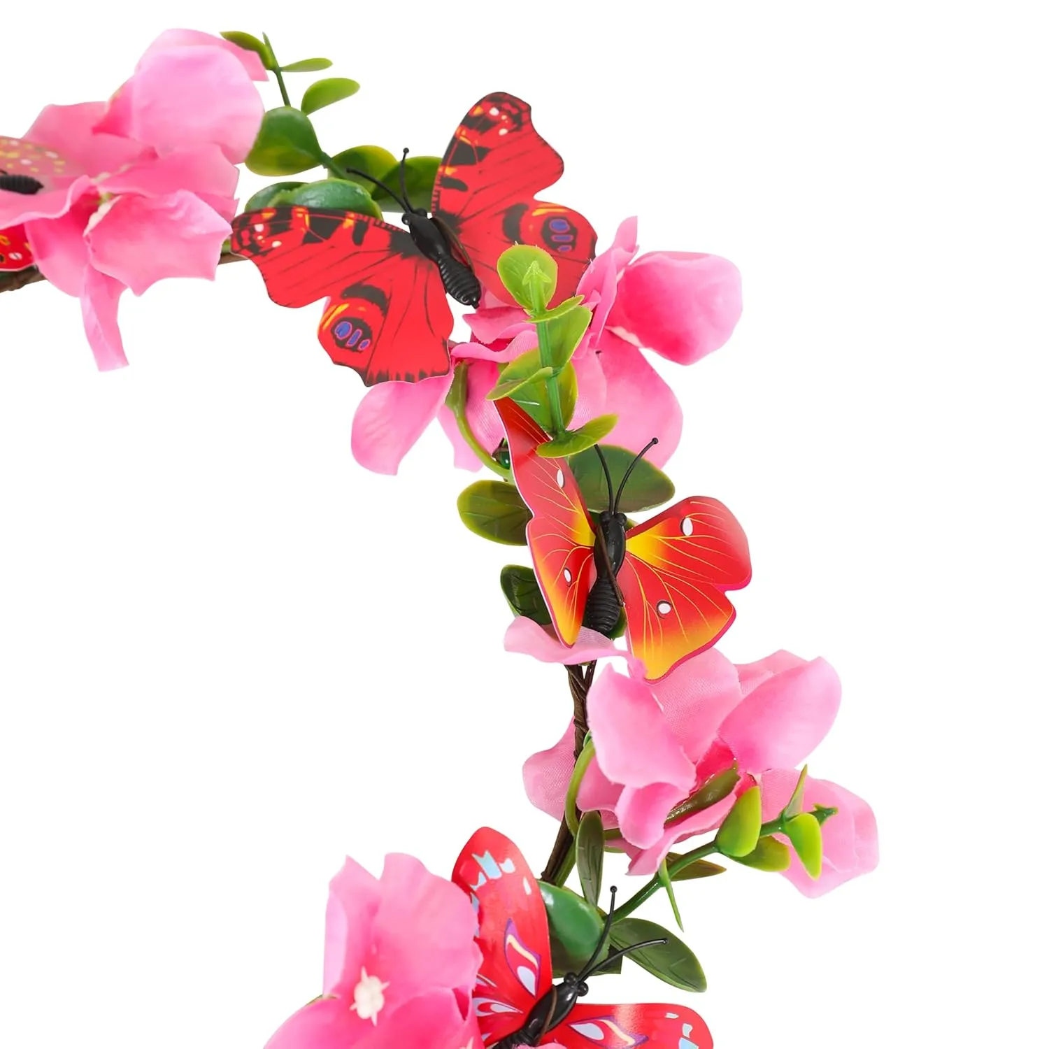 Butterfly Flower Crown for Women Girls Fairy Flower Headband Crown Adjustable Wedding Festival Floral Hair Wreath Hot Pink