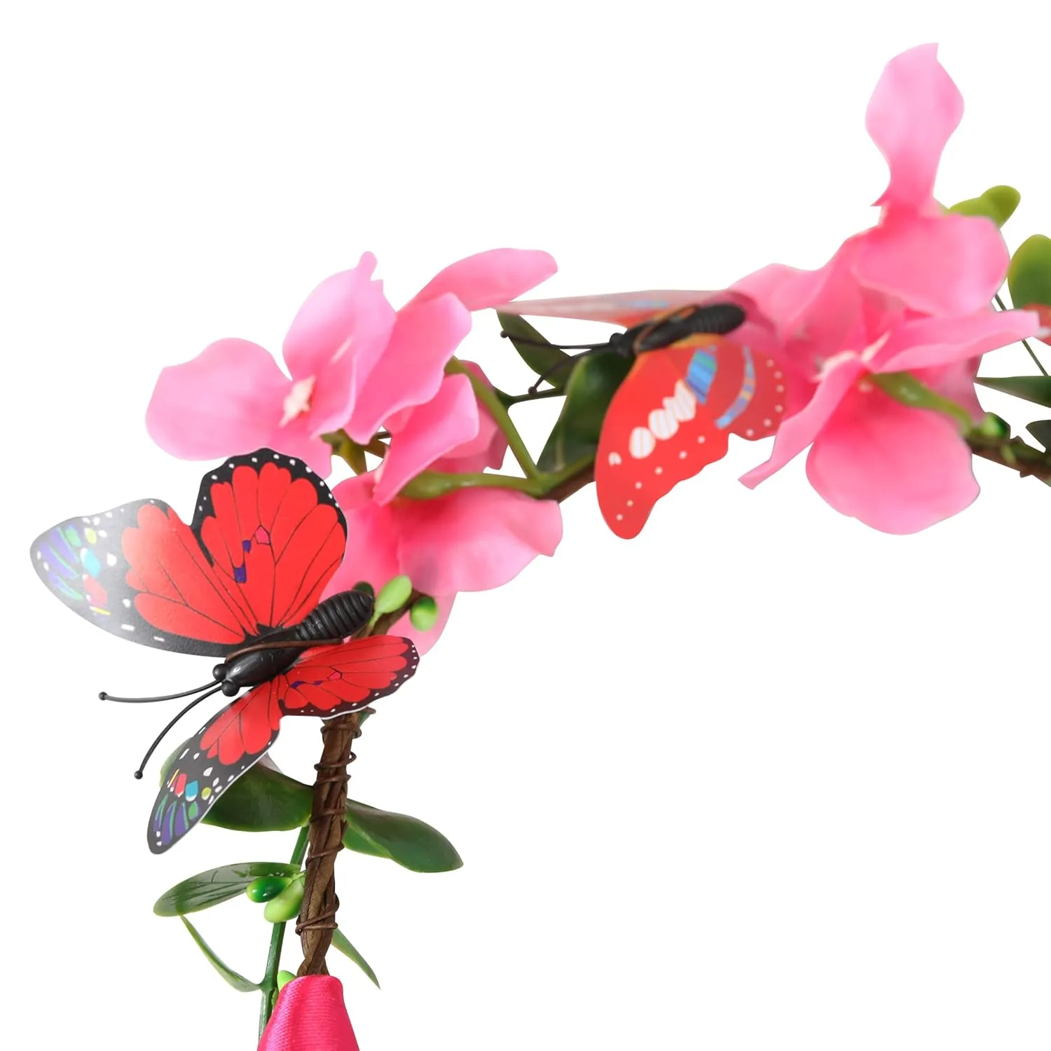 Butterfly Flower Crown for Women Girls Fairy Flower Headband Crown Adjustable Wedding Festival Floral Hair Wreath Hot Pink