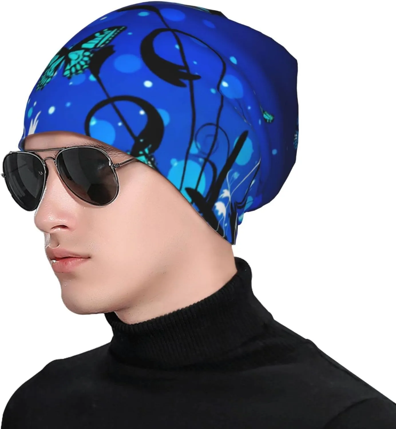 Butterfly Pattern Beanie Chemo Hat Cancer Headwear Knitted Hats Baggy Slouchy Scarf Cap for Adults Women Men