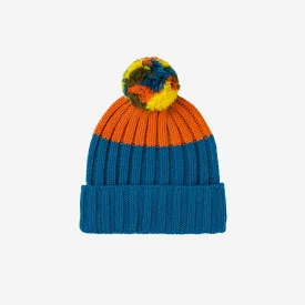 Chunky Colorblock Knit Pom Beanie: Teal