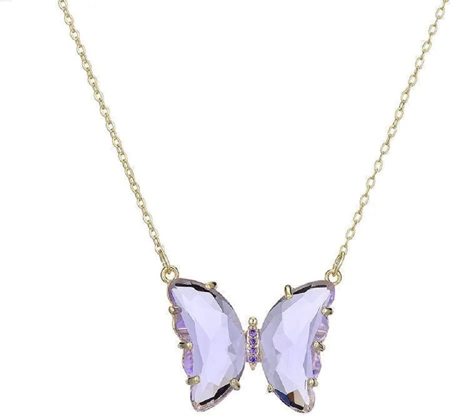 COLORFUL BLING Gold Butterfly Pendant Necklace 18K Gold filled Minimalist Cubic Zirconia Butterfly Pendant Cute Crystal Butterfly Necklaces for Women Girls