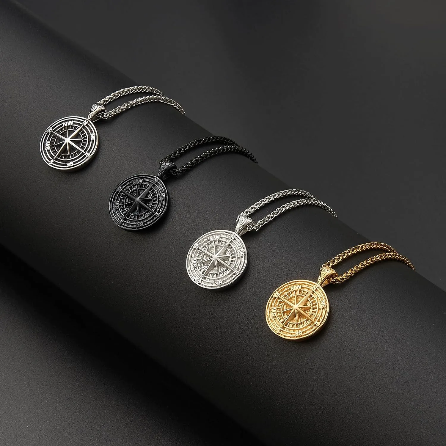 Compass Pendant Stainless Steel Navigator Compass Necklace for Men's Graduation Jewelry Gifts