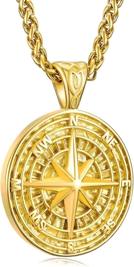 Compass Pendant Stainless Steel Navigator Compass Necklace for Men's Graduation Jewelry Gifts