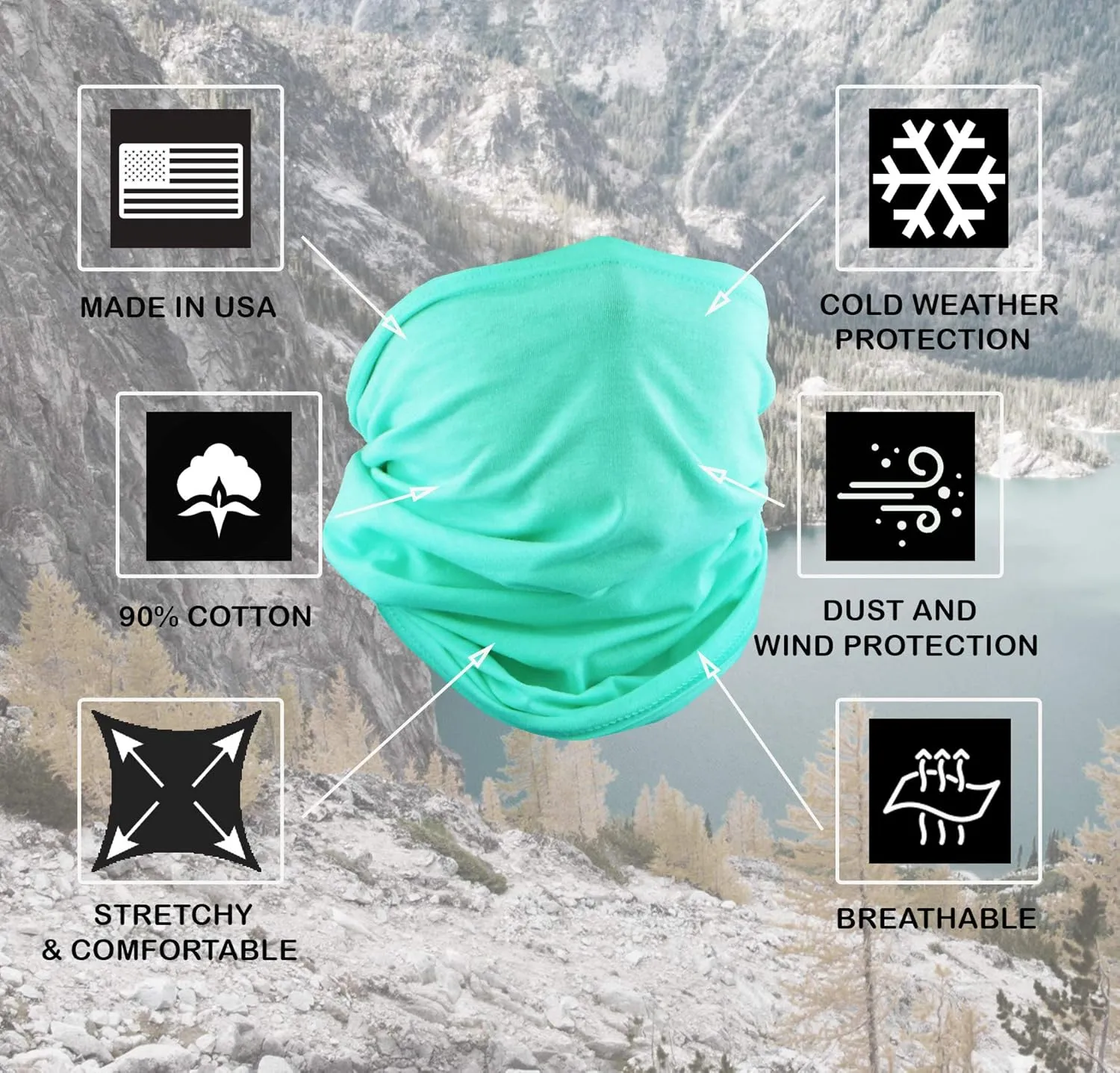 Cotton Face Mask Bandana Tube Scarf Made in America Solid Neck Gaiter