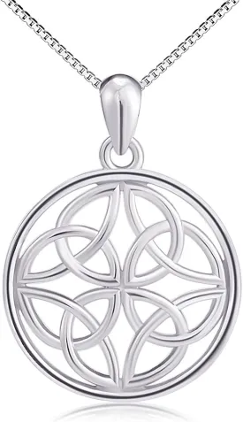 DAOCHONG 925 Sterling Silver Good Luck Irish Jewelry Celtic Knot Pendant Necklaces for Women