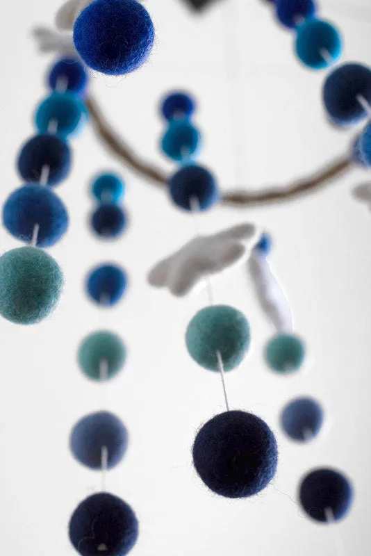 Felt Ball & Star Nursery Mobile- Shades of Blue- LARGE