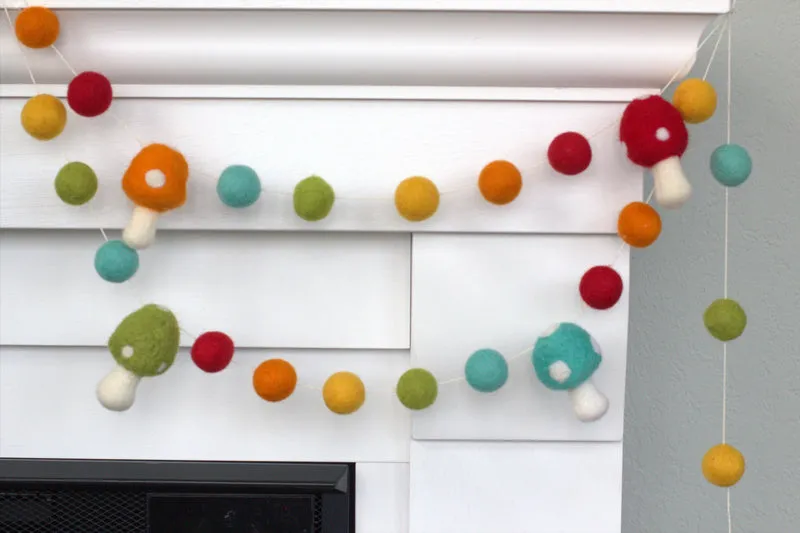 Felt Mushroom Garland- Bright Rainbow Colors