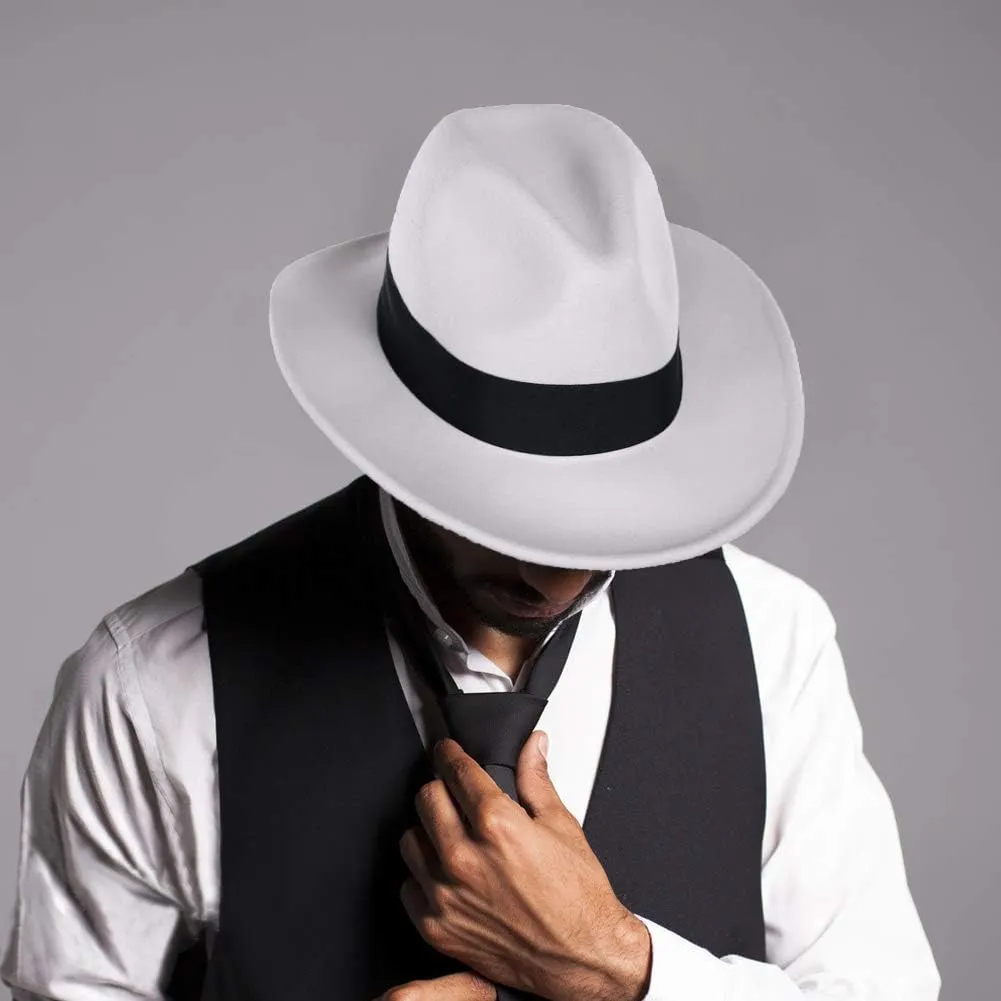 FORBUSITE Wool Felt Wide Brim Fedora Hats for Women Men