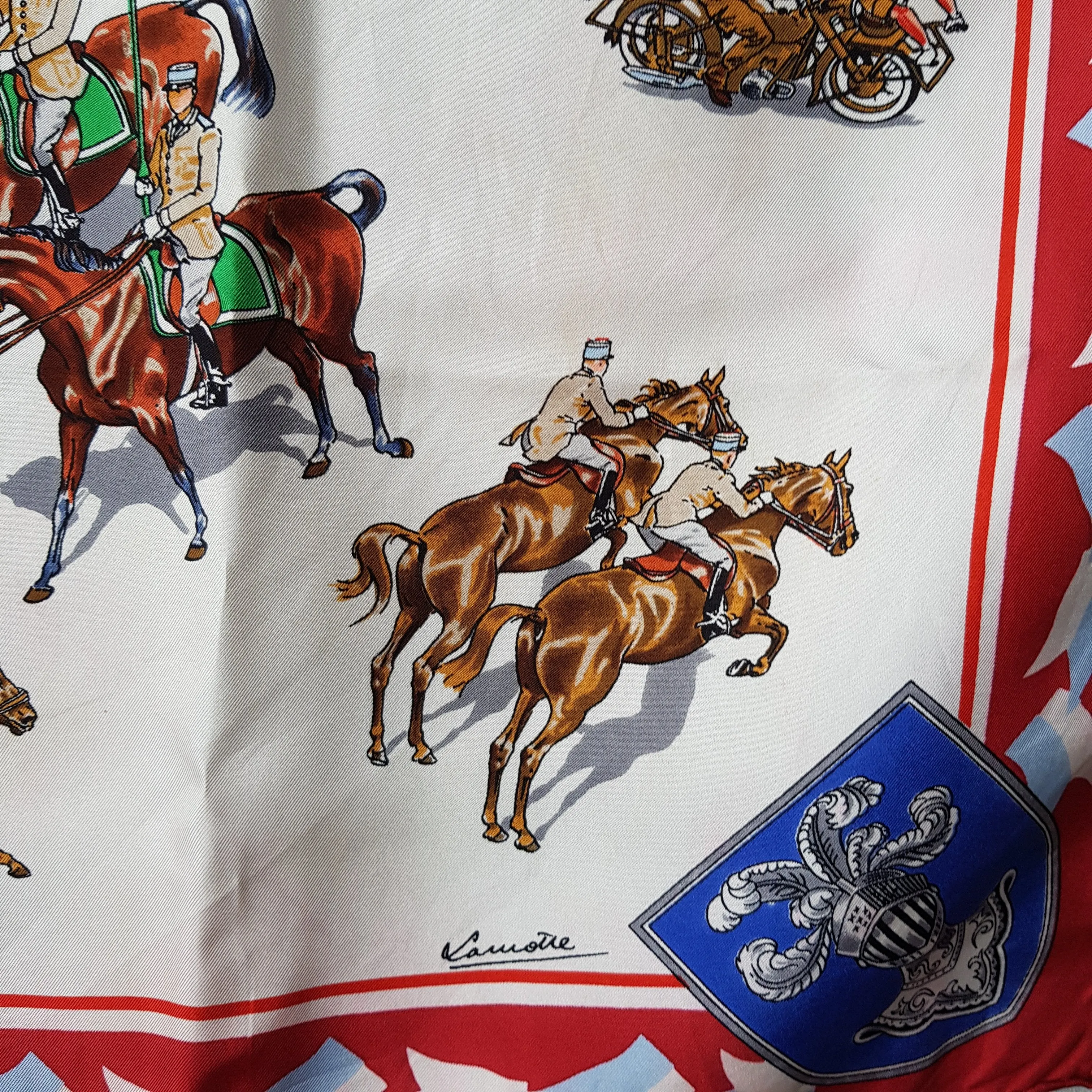French Silk Scarf Carrousel De Saumur Military Equestrian Festival Printed Vintage Boxed Circa 1970's