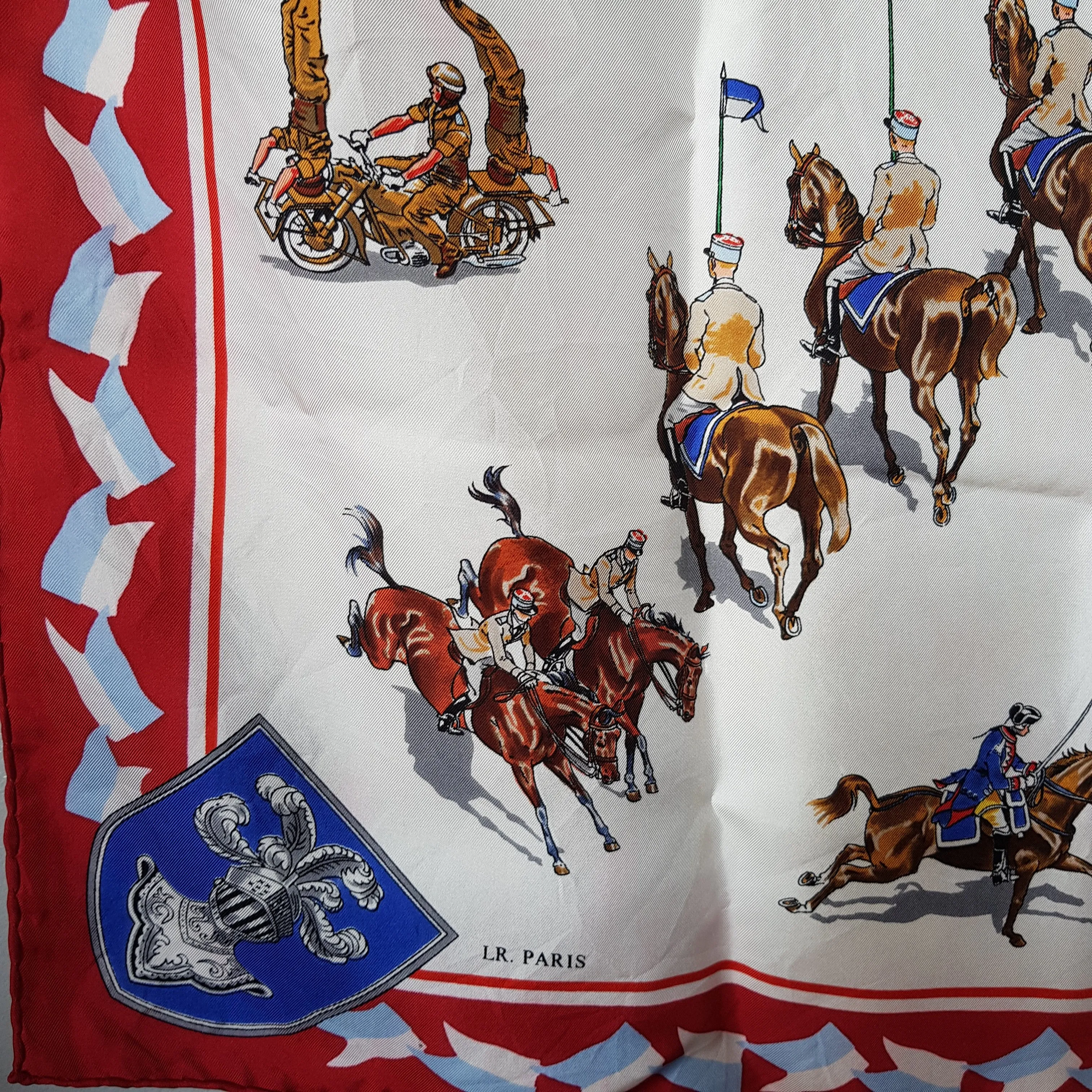 French Silk Scarf Carrousel De Saumur Military Equestrian Festival Printed Vintage Boxed Circa 1970's