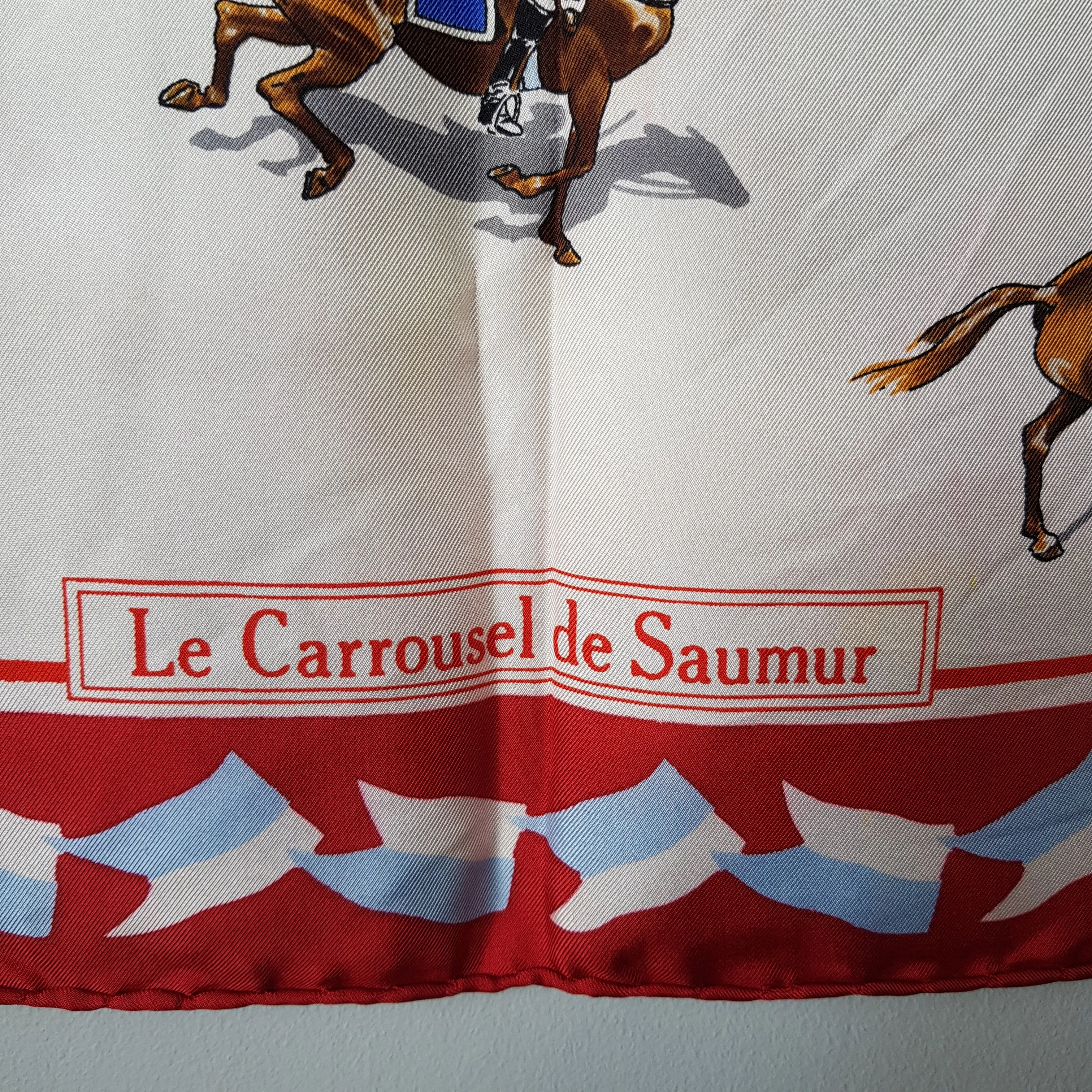 French Silk Scarf Carrousel De Saumur Military Equestrian Festival Printed Vintage Boxed Circa 1970's