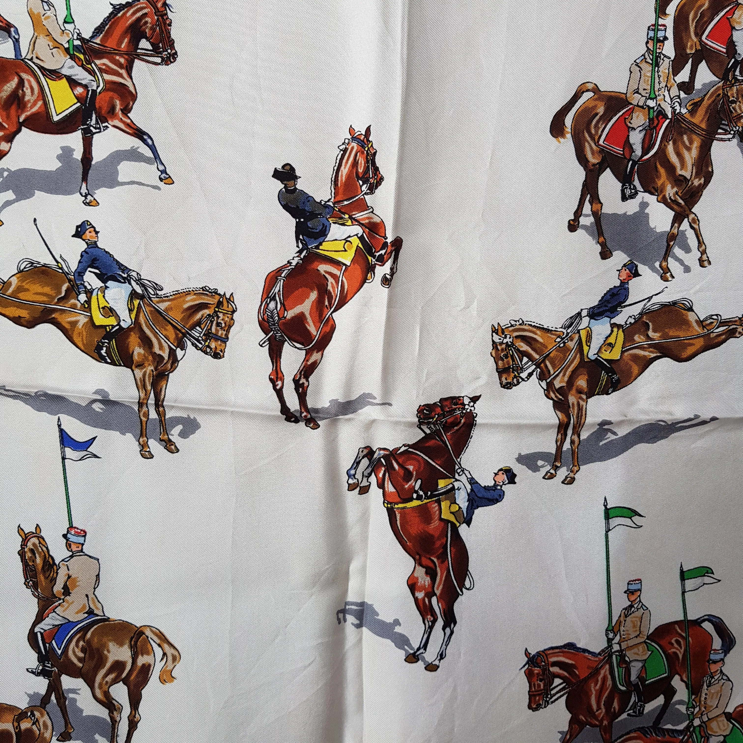 French Silk Scarf Carrousel De Saumur Military Equestrian Festival Printed Vintage Boxed Circa 1970's