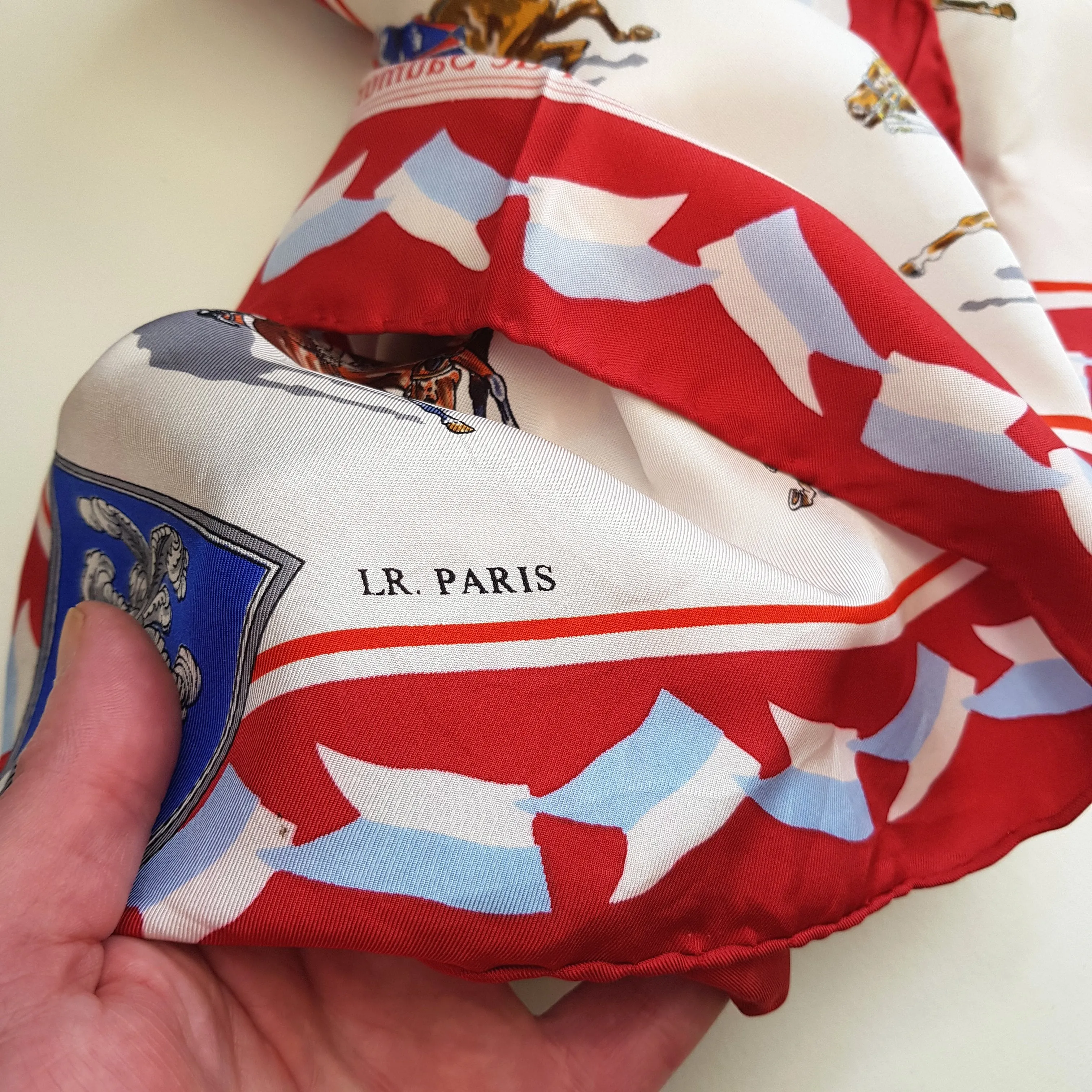 French Silk Scarf Carrousel De Saumur Military Equestrian Festival Printed Vintage Boxed Circa 1970's