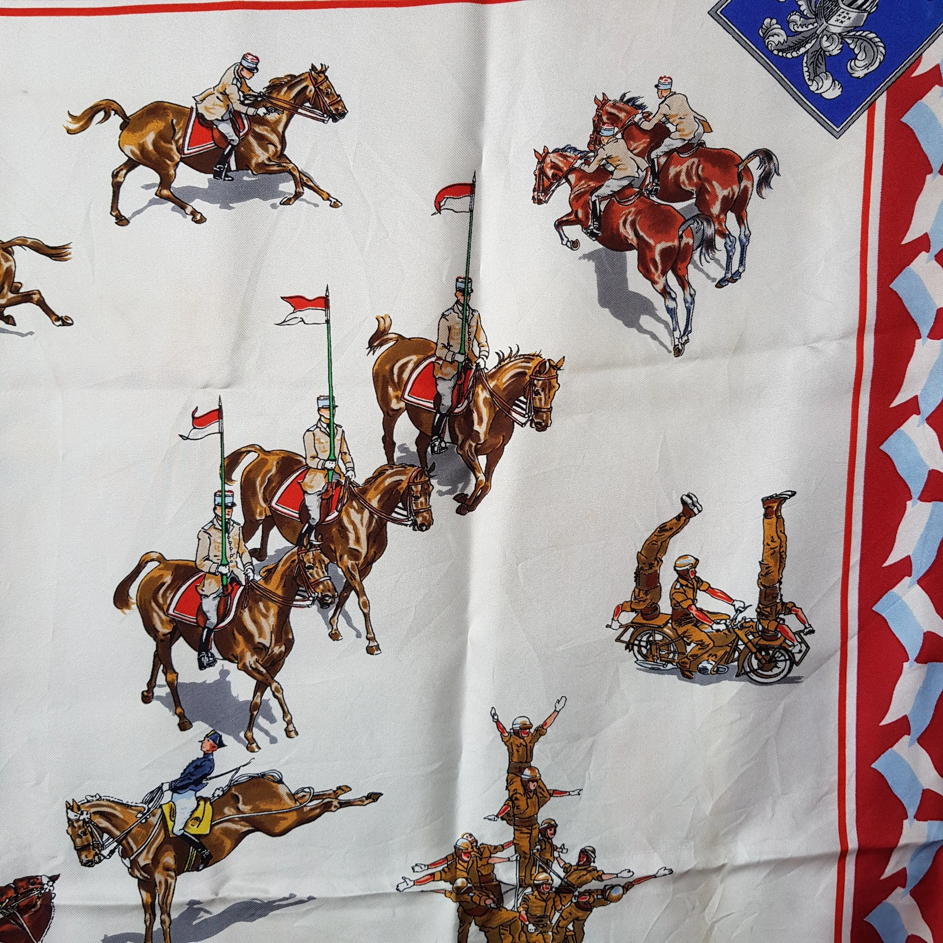French Silk Scarf Carrousel De Saumur Military Equestrian Festival Printed Vintage Boxed Circa 1970's