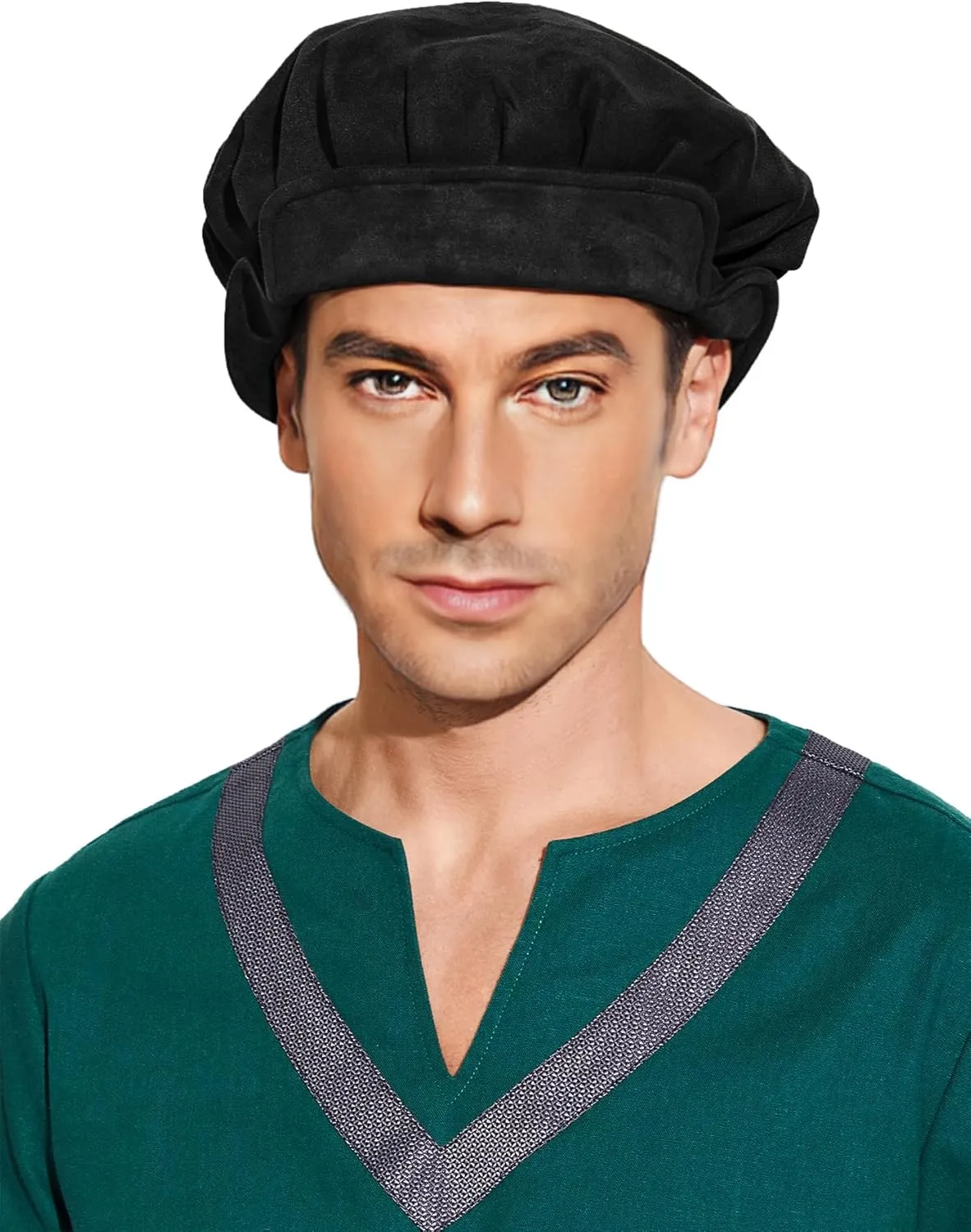 FURPHI Medieval Beret Cap for Men Women Faux Suede Hat Renaissance Festival Costume Accessories