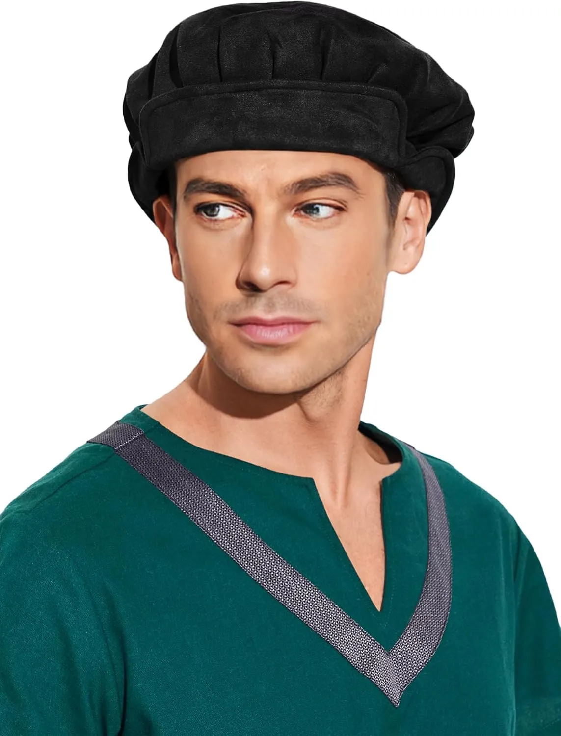 FURPHI Medieval Beret Cap for Men Women Faux Suede Hat Renaissance Festival Costume Accessories