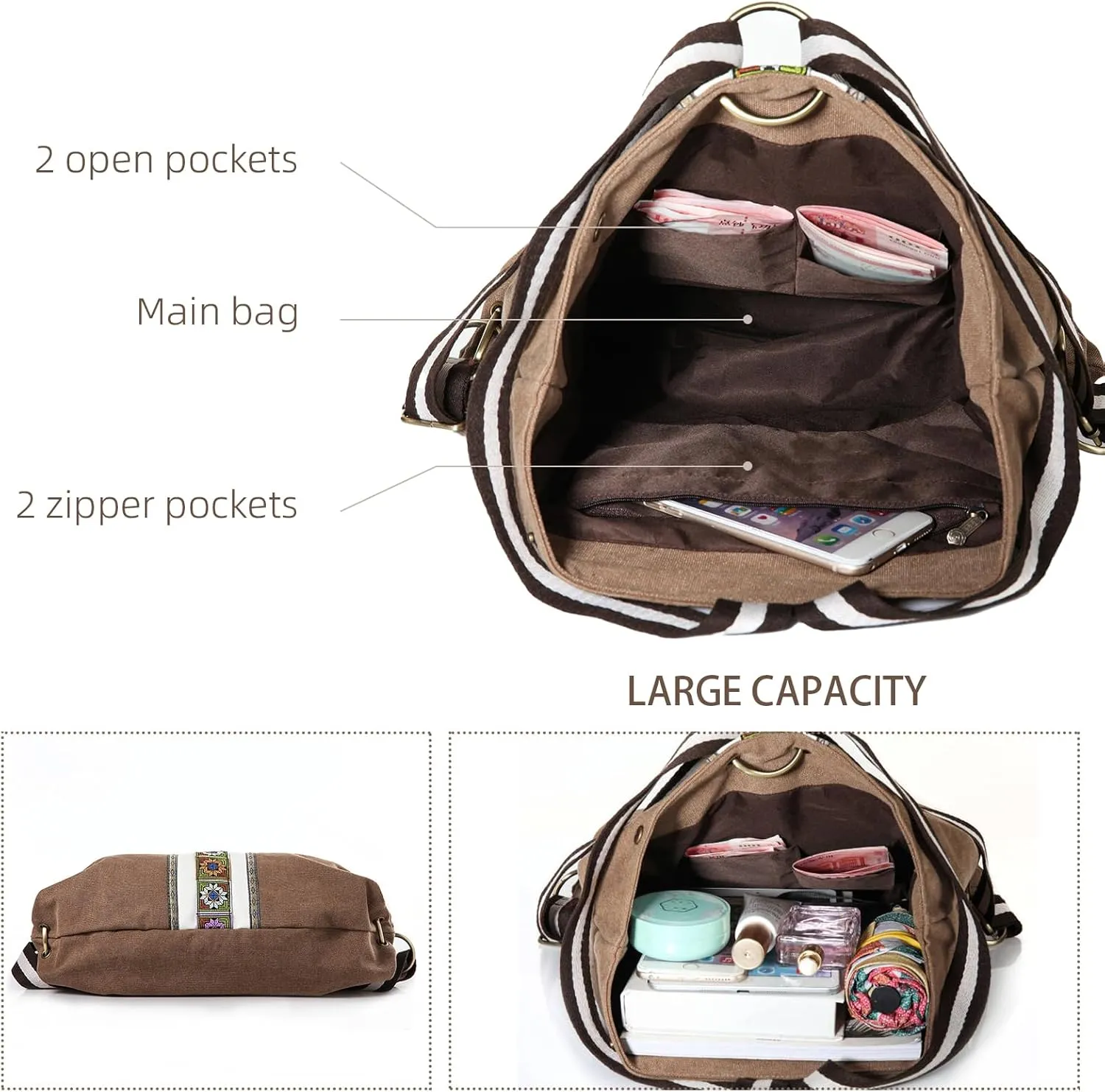 Goodhan Women Canvas Backpack Daypack Casual Shoulder Bag, Vintage Heavy-duty Anti-theft Travel Backpack