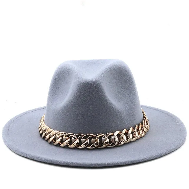 Gray Chain Fedora Hat