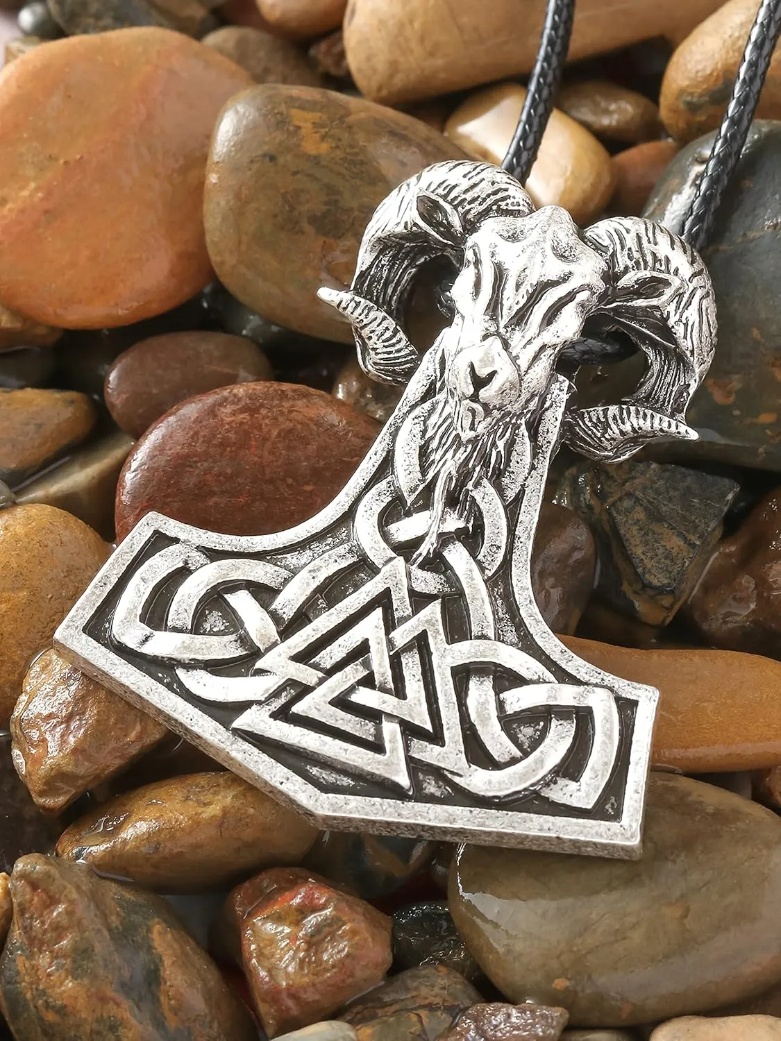 HAQUIL Viking Mjolnir Necklace, Thor Hammer Amulet Pendant, Viking Jewelry Gift for Men