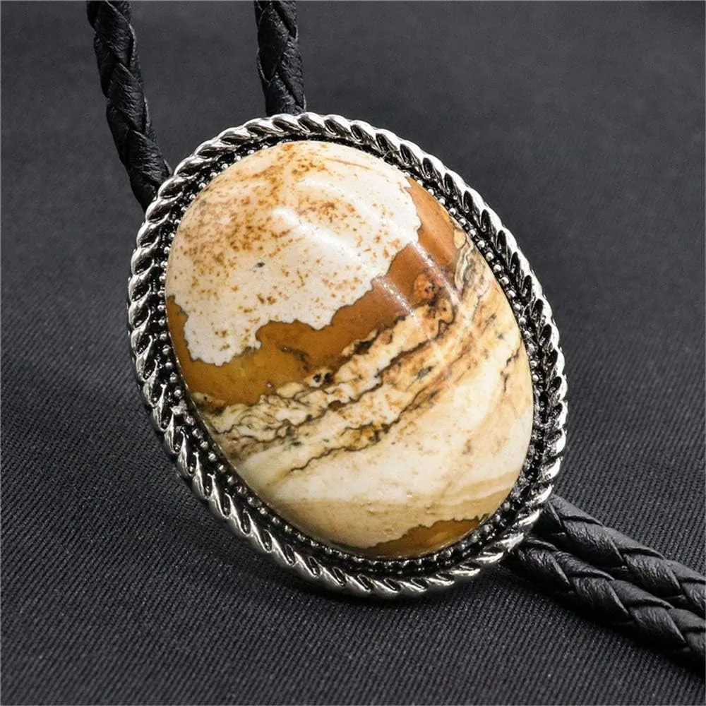 Jade Stone Bola BOLO Tie Wedding Necklace for Men Women Groomsmen Bridegroom - Western Cowboy Necktie