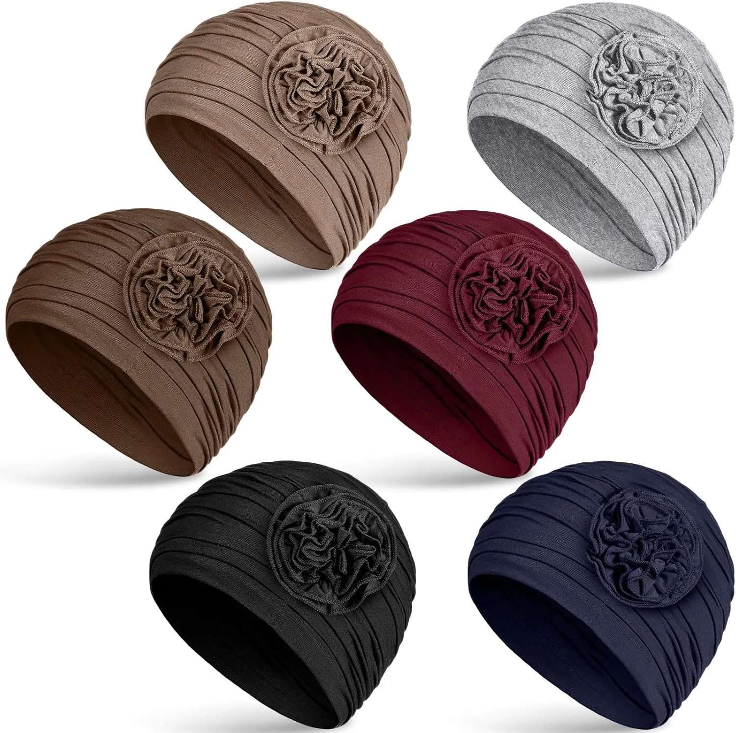 JenPen 6 Pcs Cotton Beanie Turban Headwear for Women Soft Cancer Chemo Head Scarf Hats Elastic Hats for Women's Hair