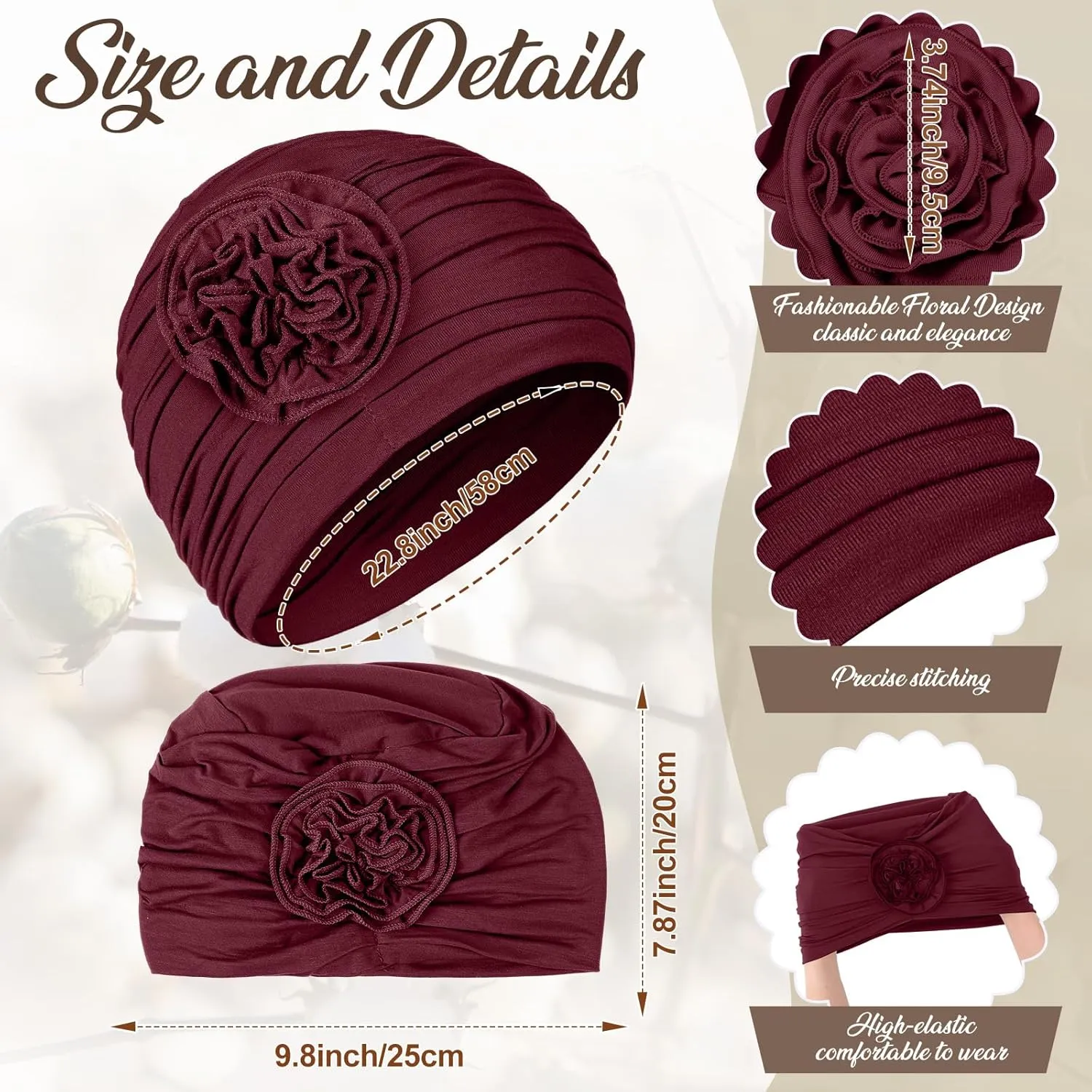 JenPen 6 Pcs Cotton Beanie Turban Headwear for Women Soft Cancer Chemo Head Scarf Hats Elastic Hats for Women's Hair