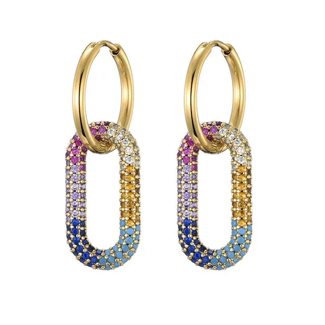LOVBEAFAS New Round Stainless Steel Hoop Earrings Zirconia Gold Color Copper Oval Rectangle Earrings for Women 2021 Pendientes