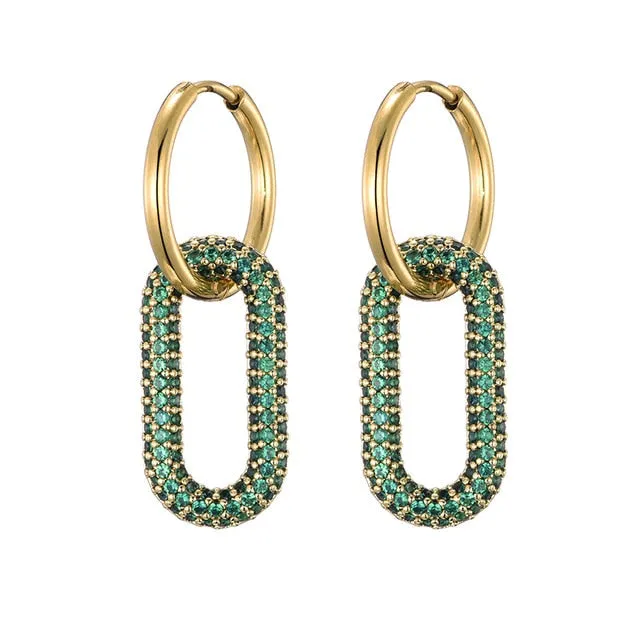 LOVBEAFAS New Round Stainless Steel Hoop Earrings Zirconia Gold Color Copper Oval Rectangle Earrings for Women 2021 Pendientes