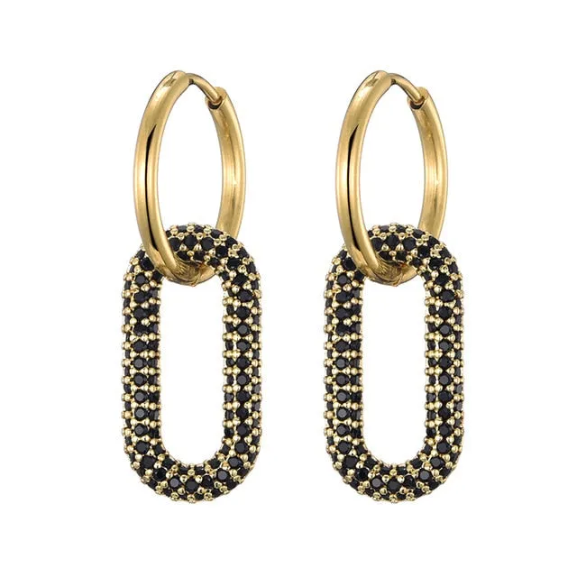 LOVBEAFAS New Round Stainless Steel Hoop Earrings Zirconia Gold Color Copper Oval Rectangle Earrings for Women 2021 Pendientes