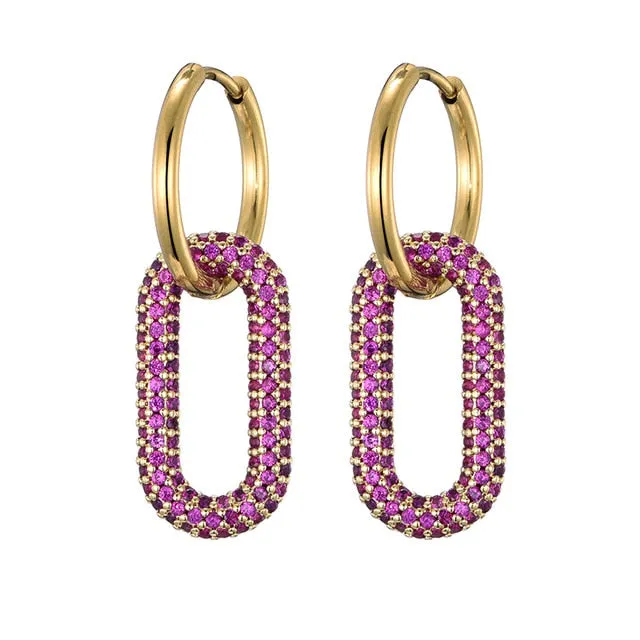 LOVBEAFAS New Round Stainless Steel Hoop Earrings Zirconia Gold Color Copper Oval Rectangle Earrings for Women 2021 Pendientes